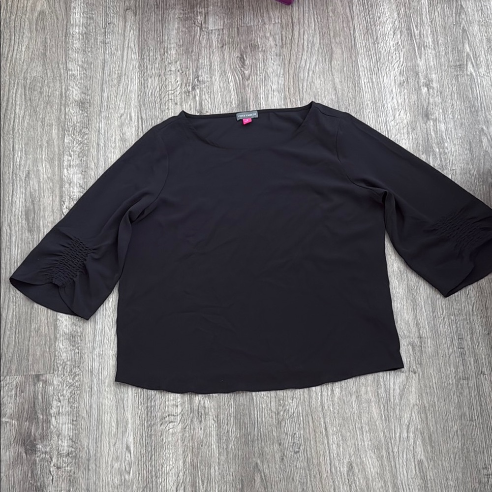 Vince Camuto Black Blouse with Ruched Sleeves